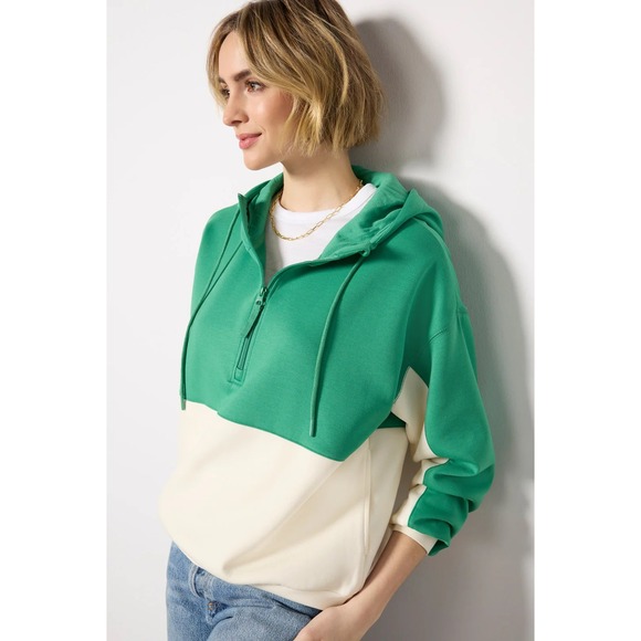 Z SUPPLY Colorblock Half Zip Sweatshirt Hoodie Green/Cream Size  XL NEW - Picture 1 of 9